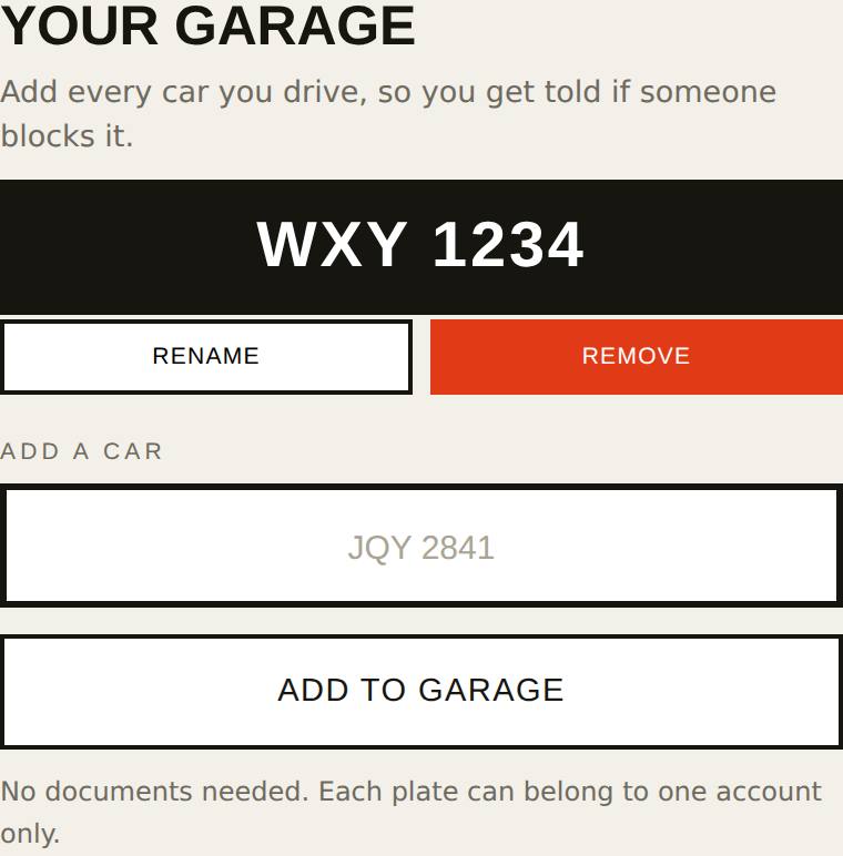 Your garage showing the plate you added.