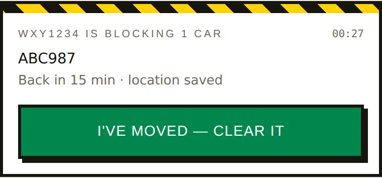 Your open block with the green I've moved button.