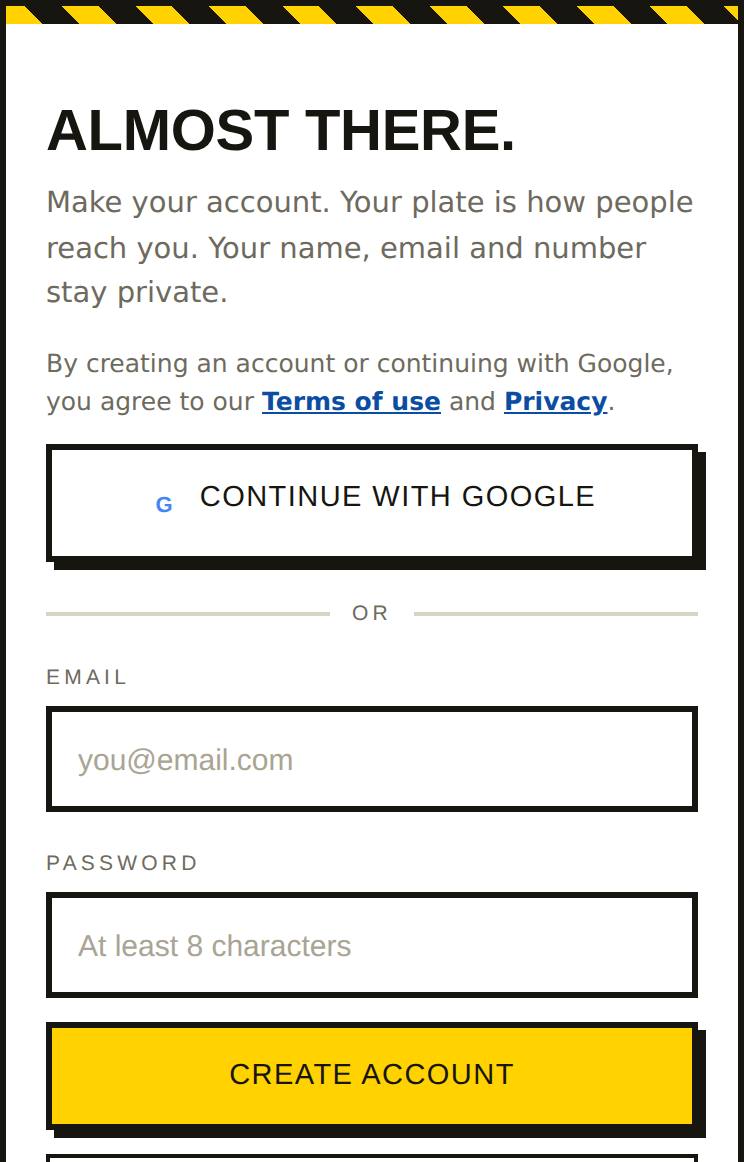 The sign-in screen with Continue with Google, email and password.